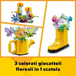 LEGO Creator 3 in 1 Innaffiatoio con Fiori Finti, con Annaffiatoio Giocattolo Trasformabile in Stivale Giallo o in 2 Uccelli con