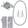 Widmann - Set Charleston, Fascia per Testa in Paillettes con Fiore - Orecchini - Collana - Guanti in Pizzo da Donna - Travestime