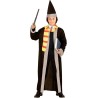 Widmann - Costume da Mago per Bambini Tg. (128 cm - 5/7 anni), Elegante Mantello Nero, Sciarpa a Righe, Accessori Inclusi, 01146