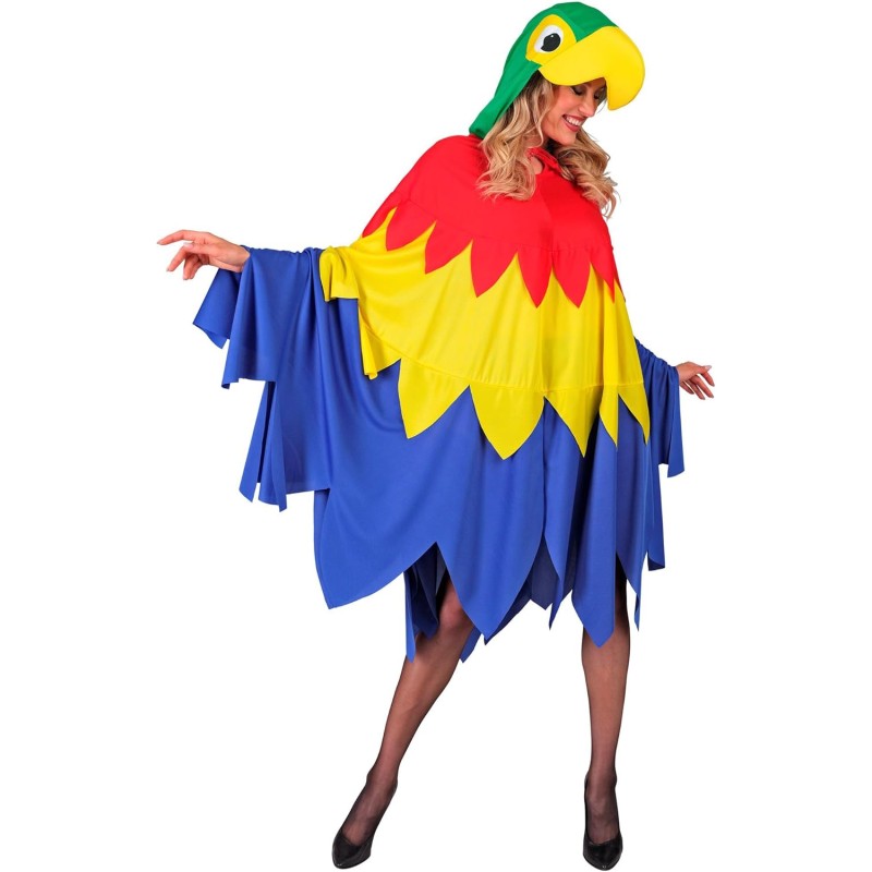 Widmann Costume da Pappagallo per adulti, Poncho con Cappuccio