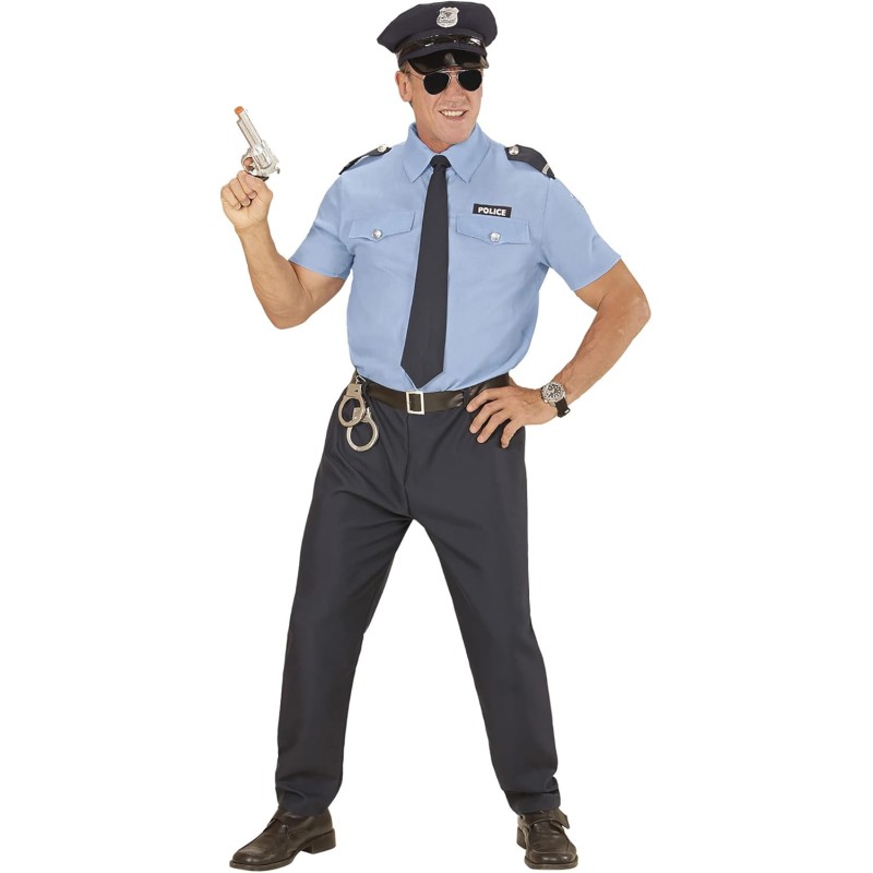 Widmann - Costume da Ufficiale di Polizia per adulti Tg. S (camicia, pantaloni, cintura, cravatta, cappello), 04031 Widmann - Costume da Ufficiale di Polizia per adulti Tg. S (camicia, pantaloni, cintura, cravatta, cappello), 04031