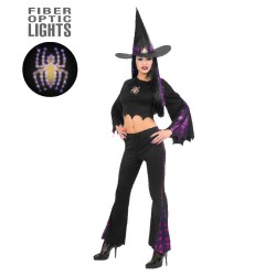 Widmann - Costume Teenager Strega Tg. S con Fibre Ottiche, top con ragno luminoso, pantaloni, cappello, 57651
