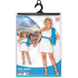 Widmann - Costume da Dea Greca Tg. L, Abito bianco fluido, Cintura turchese, Corona di alloro dorata, 02643