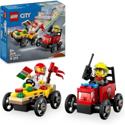LEGO City 60458 - Pack Veicoli da Corsa: Pizzaiolo Contro Pompiere - Macchine Giocattolo con 2 Minifigure, Regali Divertenti per