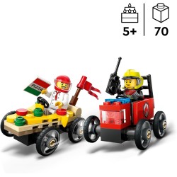 LEGO City 60458 - Pack Veicoli da Corsa: Pizzaiolo Contro Pompiere - Macchine Giocattolo con 2 Minifigure, Regali Divertenti per