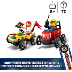 LEGO City 60458 - Pack Veicoli da Corsa: Pizzaiolo Contro Pompiere - Macchine Giocattolo con 2 Minifigure, Regali Divertenti per