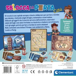 Clementoni - Sblocca la Porta Città, Gioco da Tavolo, Escape Room per Bambini 8+ Anni e Adulti, Ambientata a Roma, Londra e Pari
