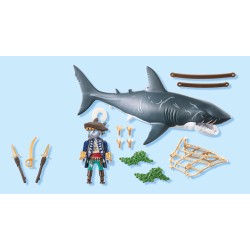 PLAYMOBIL | Pirati | Pirata e squalo gigante | Giocattoli pirata | Personaggio pirata | Giocattoli per bambini dai 4 anni in su 