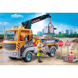 PLAYMOBIL | Action Heroes | Camion da Cantiere con Gru | Giocattolo da Costruzione per Bambini | Set da Cantiere | Giocattolo pe