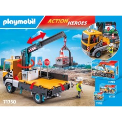 PLAYMOBIL | Action Heroes | Camion da Cantiere con Gru | Giocattolo da Costruzione per Bambini | Set da Cantiere | Giocattolo pe