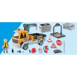 PLAYMOBIL | Action Heroes | Camion da Cantiere con Gru | Giocattolo da Costruzione per Bambini | Set da Cantiere | Giocattolo pe