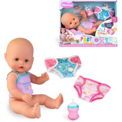Nenuco Popò, bambola da 35 cm con corpo rigido, include biberon e 2 pannolini lavabili, pannolino giorno e notte, beve fa pipì e