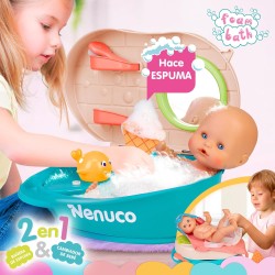 Nenuco Bagnetto Con le Bolle, Bambola 35 cm con Corpo Rigido e Capelli Magici, con Accessorio 2 in 1: Vasca e Fasciatoio, Beve e