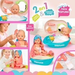 Nenuco Bagnetto Con le Bolle, Bambola 35 cm con Corpo Rigido e Capelli Magici, con Accessorio 2 in 1: Vasca e Fasciatoio, Beve e