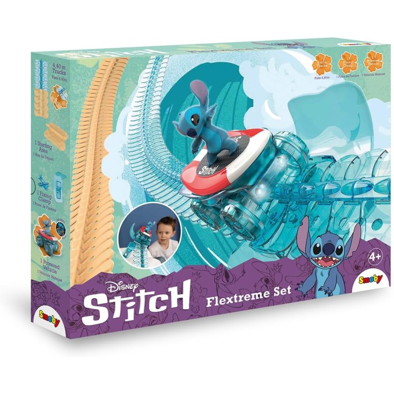 Smoby, Pista Flextreme Stitch, 7600180927, +4 anni, con auto e personaggio Stitch