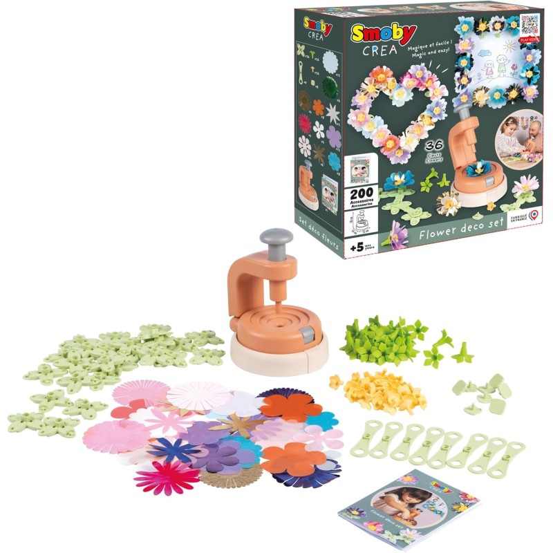 Smoby - Flower Market Deco Set, 7600350410, +5 anni, 200 accessori, fiori e cornici, made in France