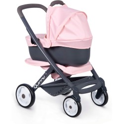 Smoby Multifunzione 3 in 1, Colore Rosa, per Bambole Fino a 42 cm, Passeggino trasformabile per Diverse Esigenze con Design Quin