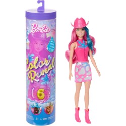 Barbie - Color Reveal Serie Country Chic, bambola a sorpresa con corpetto scintillante metalizzato e 6 accessori inclusi, effetto cambia colore, JCP01