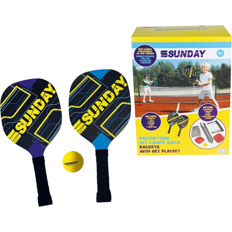 ODS - Sunday, Racchettoni Set Campo Gioco per Giocare in Coppia, con Set Racchette, Pallina di Gomma, Rete Divisoria e Borsa Tr