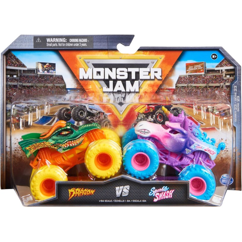 Monster Jam - Originale confezione da due con autentici monster truck in scala 1:64, modelli assortiti