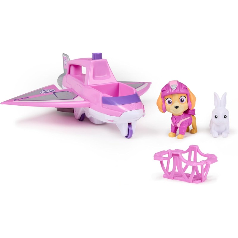 PAW Patrol Air Rescue, Jet Aereo con Personaggio Skye da Collezione, con Gancio Retrattile, Cesta di Salvataggio e Coniglietto,