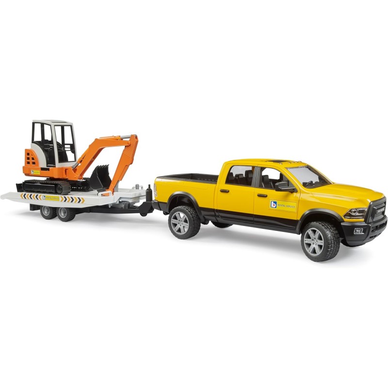 BRUDER 02546 - Servizio di noleggio RAM con miniescavatore - 1:16, pick-up, fuoristrada, jeep, cantiere, veicolo da costruzione