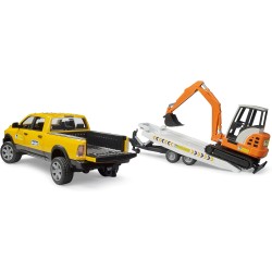 BRUDER 02546 - Servizio di noleggio RAM con miniescavatore - 1:16, pick-up, fuoristrada, jeep, cantiere, veicolo da costruzione