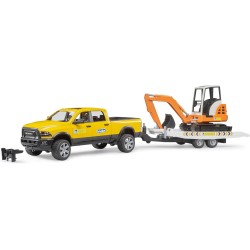 BRUDER 02546 - Servizio di noleggio RAM con miniescavatore - 1:16, pick-up, fuoristrada, jeep, cantiere, veicolo da costruzione