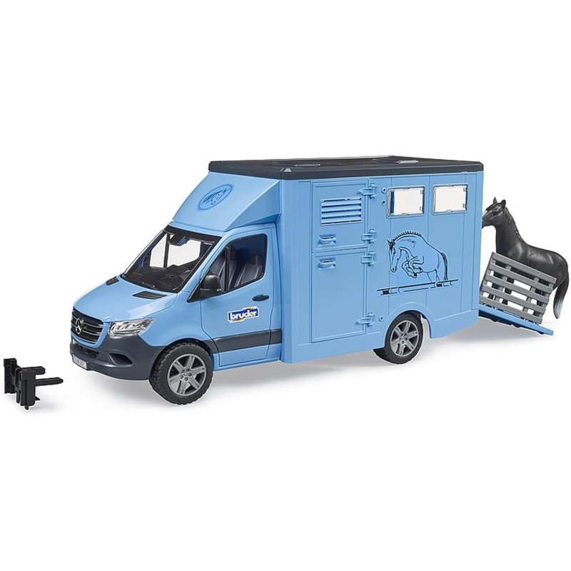 BRUDER 02674 - Mercedes Benz Sprinter trasporto animali con 1 cavallo, cortile per cavalli, fattoria