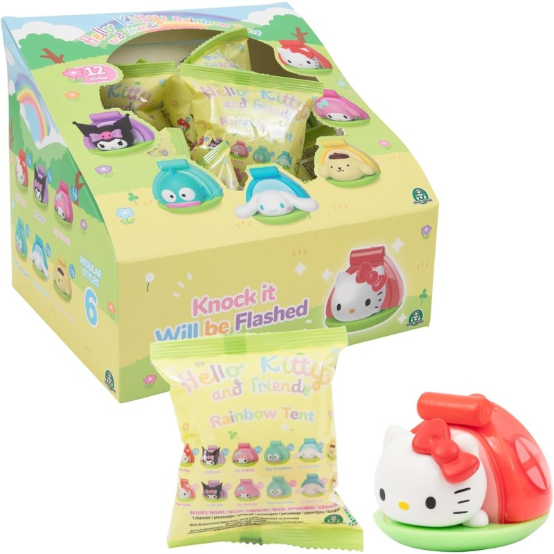 Hello Kitty - Statuetta Da Collezione Alta 4 Cm Con Tenda Che si Illumina, Serie Rainbow Tent, Modello Casuale, Per Bambini Dai