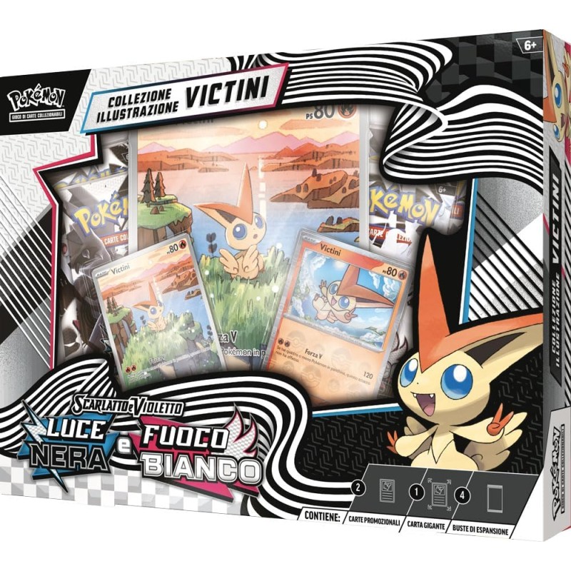 Pokémon: collezione illustrazione Victini - Unima del GCC Pokémon (una carta olografica a figura intera, quattro buste di espan
