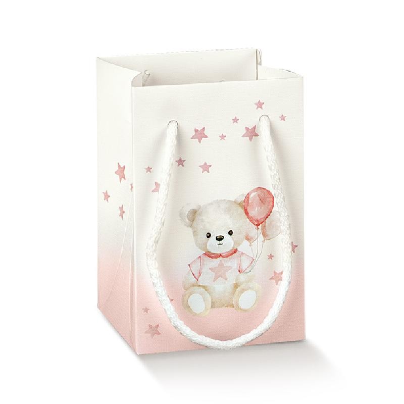 Shopper 9x9x14 cm Baby Orsetto Rosa pz.10 - 129645C