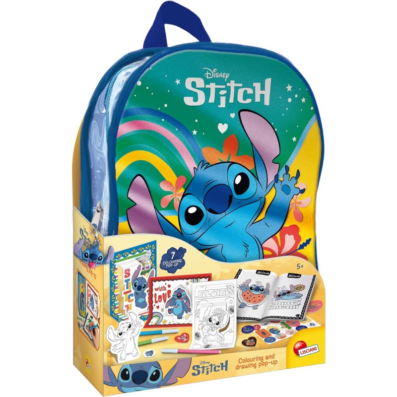 Lisciani Giochi - Stitch Colouring and drawing pop up in a backpack, 110674