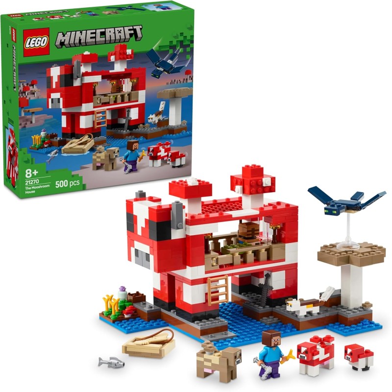 LEGO 21270 Minecraft La Casa del Mooshroom Giocattolo - Set di Costruzioni con Figura di Steve, Mob, Tavolo per Crafting e Fatt