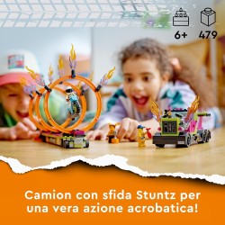 LEGO 60357 City Stuntz Stunt Truck: Sfida dell’Anello di Fuoco con Moto Giocattolo Carica e Vai, Idea Regalo Divertente per Bam