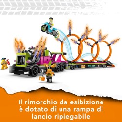 LEGO 60357 City Stuntz Stunt Truck: Sfida dell’Anello di Fuoco con Moto Giocattolo Carica e Vai, Idea Regalo Divertente per Bam