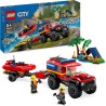 LEGO 60412 City Fuoristrada Antincendio e Gommone di Salvataggio, Camion dei Pompieri, Rimorchio per Barca, 2 Minifigure Vigili