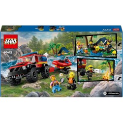 LEGO 60412 City Fuoristrada Antincendio e Gommone di Salvataggio, Camion dei Pompieri, Rimorchio per Barca, 2 Minifigure Vigili