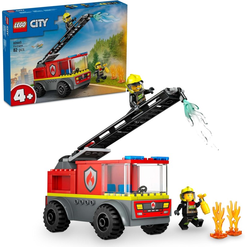 LEGO 60463 City Autopompa con Scala - Camion Giocattolo dei Pompieri con 2 Minifigure e Starter Brick, Idea Regalo di Compleann