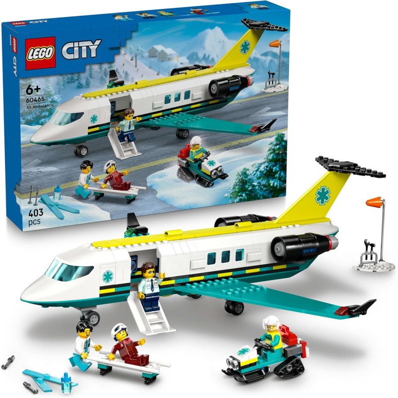 LEGO 60465 City Aereo Ambulanza di Emergenza - Aeroplano Giocattolo Medico, con 4 Minifigure Inclusi un Medico e un Pilota, Gat