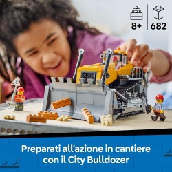 LEGO 60466 City Bulldozer Giallo Giocattolo - Set con Veicolo da Cantiere per Costruzioni di Grandi Dimensioni - 3 Minifigure, 