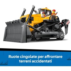 LEGO 60466 City Bulldozer Giallo Giocattolo - Set con Veicolo da Cantiere per Costruzioni di Grandi Dimensioni - 3 Minifigure, 