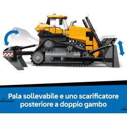 LEGO 60466 City Bulldozer Giallo Giocattolo - Set con Veicolo da Cantiere per Costruzioni di Grandi Dimensioni - 3 Minifigure, 