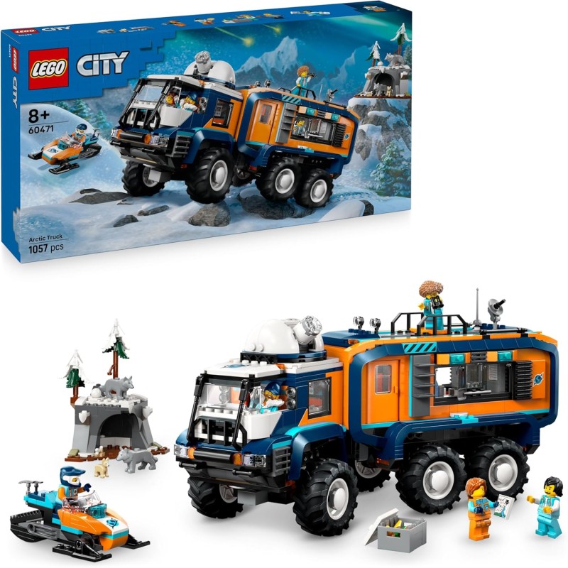 LEGO 60471 City Grande Camion Artico con Laboratorio - Veicolo Giocattolo da Esplorazione con Sterzo e Sospensioni - Motoslitta