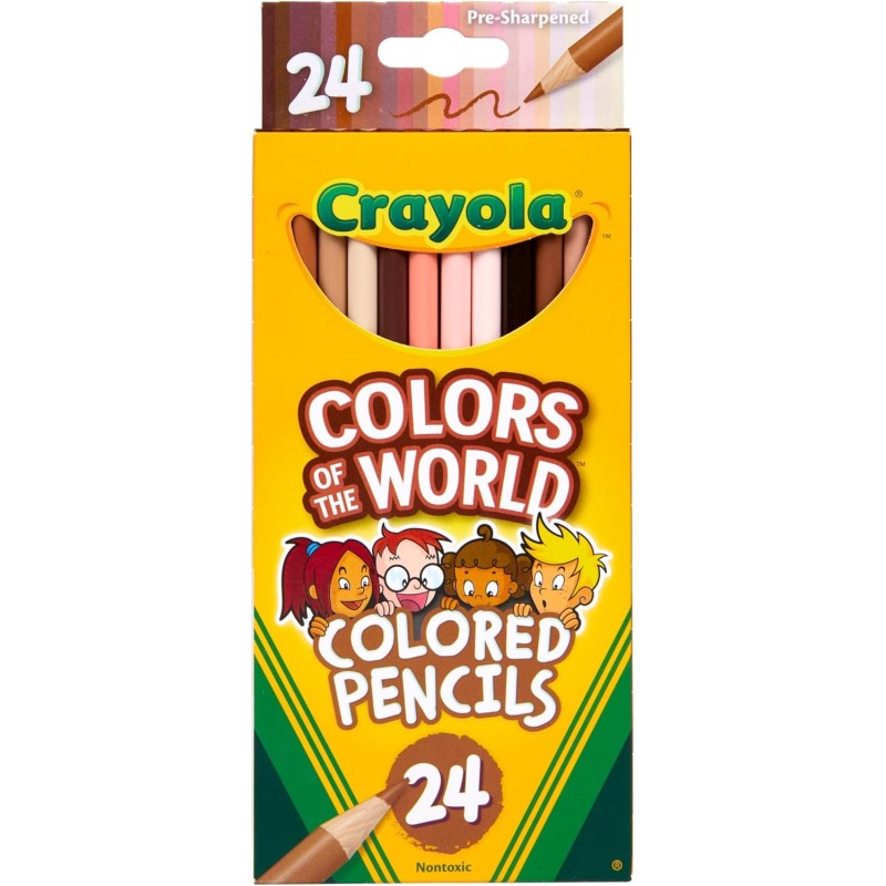 CRAYOLA Colours of the World - Matite Colorate, Confezione da 24, Colori Multiculturali Assortiti nei Toni della Pelle, 68-4607
