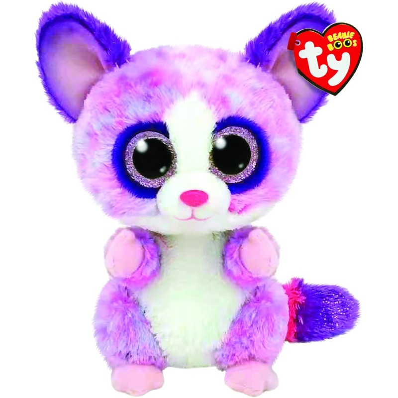 Ty - Peluche - Beanie Boos - Galago Scimmia - Becca - Rosa e Viola - Orsetto con occhioni glitter rosa - Il morbido pupazzo con