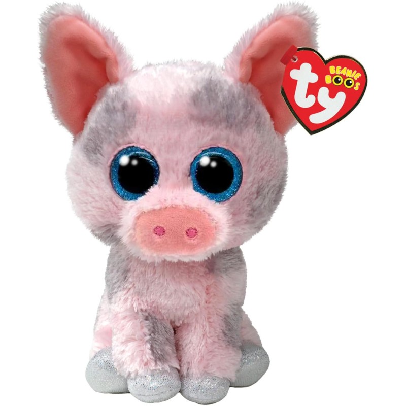 Ty Beanie Boos - Hambo il tenero Maialino con Occhioni Azzurri Glitterati, il Peluche con gli Occhi Grandi Scintillanti - 15 Cm