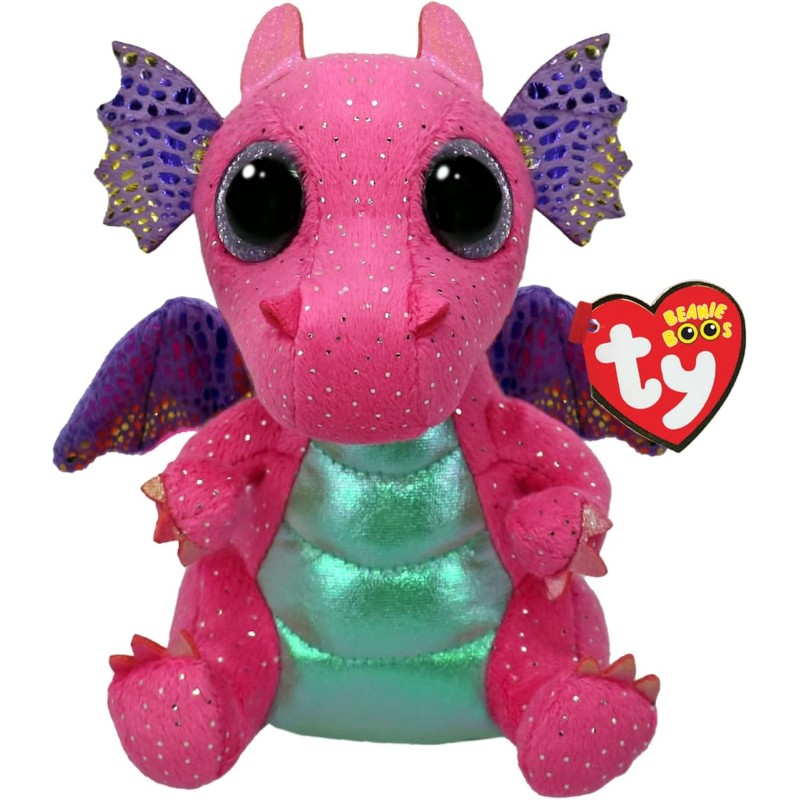 Ty Beanie Boos - Spitfire il Draghetto Rosa con Occhi Lilla Grandi e Glitter, il Peluche con gli Occhi Grandi Scintillanti - 15