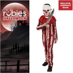 Rubies - Costume Clown a righe insanguinato per ragazzi, Tuta e maschera, Tg. TW (11/15 anni), S8645-TW