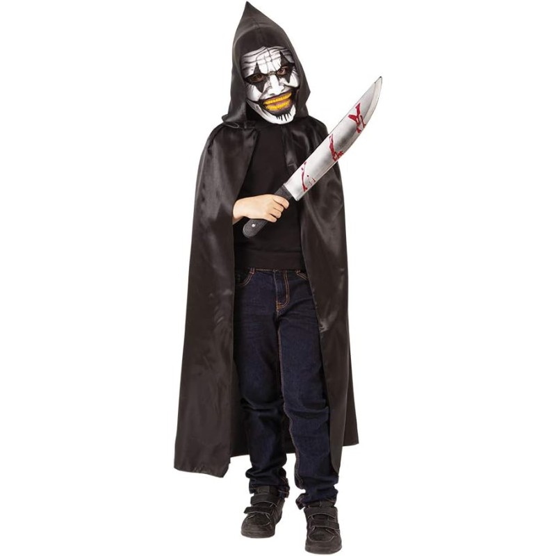 Rubies - Costume da clown pazzo con cappuccio e maschera Tg. L Bambino (8/10 anni), S8664-L
